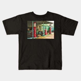 Old Gas Station With Red Pumps Kids T-Shirt